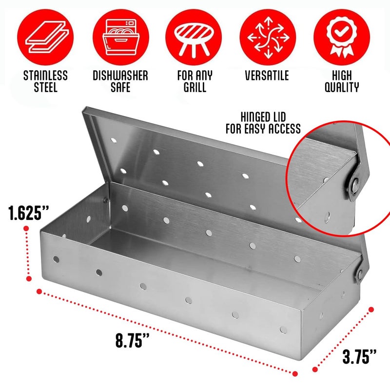 Kaluns Universal Stainless Steel Smoker Box, Gas or Charcoal Grill Smoke Box, Works with Wood Chips, add Delicious Smoked Flavor, Hinged Lid,Warp Free Grill Accessories - Image 3